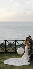 C2024-VN61 - sleeveless v-neck bust wedding gown with draping pearl cowl open back
