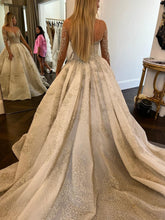C2024-LSB60C - illusion neckline long sleeve wedding gown with swarovski crystal beading