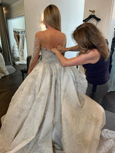 C2024-LSB60C - illusion neckline long sleeve wedding gown with swarovski crystal beading
