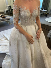 C2024-LSB60C - illusion neckline long sleeve wedding gown with swarovski crystal beading