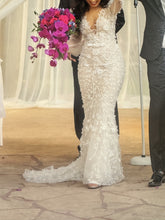C2024-LS227V - fitted long sleeve wedding gown with open v-neck bustline