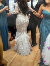 C2024-LS227V - fitted long sleeve wedding gown with open v-neck bustline