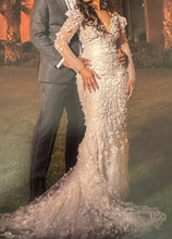 C2024-LS227V - fitted long sleeve wedding gown with open v-neck bustline