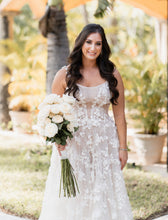 C2024-PS441 - Vestido de novia de talla grande con corte en A, tirantes y escote redondo en el busto