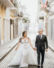 C2024-PS511 - strapless plus size wedding gown with empire waist line and detachable over skirt train