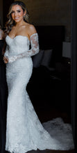 C2024-SS98 - strapless fitted wedding gown with sheer lace elbow length lace gloves