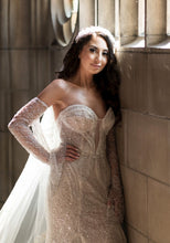 C2024-SS308 - strapless beaded wedding gown with detachable long sleeves