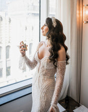 C2024-SS308 - strapless beaded wedding gown with detachable long sleeves