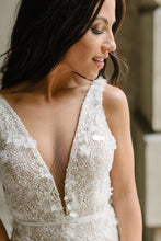 C2024-SF404 - sleeveless v-neck beaded wedding gown with 3D embellishments