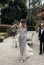C2024-LSL381 - off the shoulder long sleeve lace wedding gown