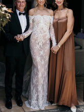 C2024-LSL381 - off the shoulder long sleeve lace wedding gown