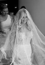 C2024-LSB818 - crystal beaded sheer long sleeve fitted wedding dress
