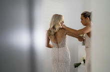 C2024-LSB818 - crystal beaded sheer long sleeve fitted wedding dress