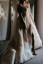 C2024-SB66 - beaded sleeveless ball gown wedding dress with scoop neck bustline