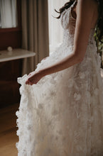 C2024-AL77b - a-line wedding gown with 3D flower embellishments and thin shoulder straps