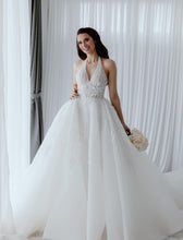 C2024-SK44 - halter style wedding ball gown with deep v-neck bust line