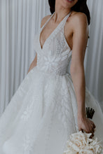 C2024-SK44 - halter style wedding ball gown with deep v-neck bust line