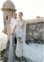 C2024-LS204 - sheer long sleeve wedding gown with illusion neckline