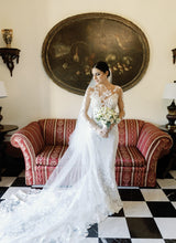 C2024-LS204 - sheer long sleeve wedding gown with illusion neckline