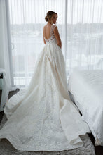 C2024-LDG62 - sheer cap sleeve a-line wedding gown with deep v-neck bust line