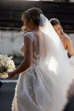 C2024-LDG62 - sheer cap sleeve a-line wedding gown with deep v-neck bust line