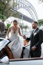 C2024-LDG62 - sheer cap sleeve a-line wedding gown with deep v-neck bust line
