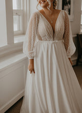 C2023-LS33H - Blouson long sleeve plus size v-neck wedding gown