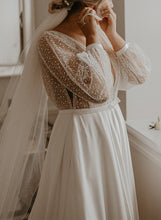 C2023-LS33H - Blouson long sleeve plus size v-neck wedding gown
