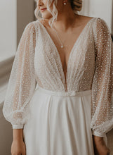 C2023-LS33H - Blouson long sleeve plus size v-neck wedding gown