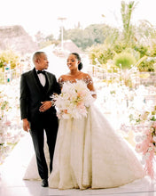 C2023-LSF91G - Illusion neckline sheer long sleeve beaded ball gown wedding dress