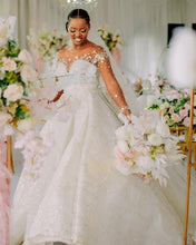 C2023-LSF91G - Illusion neckline sheer long sleeve beaded ball gown wedding dress