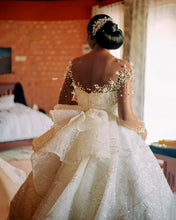 C2023-LSF91G - Illusion neckline sheer long sleeve beaded ball gown wedding dress