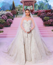 C2023-DBG593 - strapless sweetheart beaded wedding gown with detachable over skirt