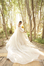C2023-EW46B - off the shoulder bishop sleeve empire waist wedding gown