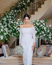 C2023-OTS727 - off the shoulder long sleeve 3D embellished wedding gown