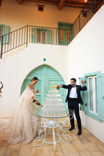 C2023-EW46B - off the shoulder bishop sleeve empire waist wedding gown