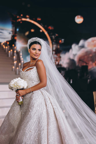 C2023-CB51C - Crystal beaded sexy strapless fitted wedding dress with detachable ball gown overskirt