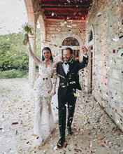 C2023-LSL3366 - sheer long sleeve beaded lace wedding gown and veil