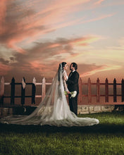 C2023-LSL3366 - sheer long sleeve beaded lace wedding gown and veil