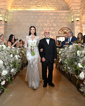C2023-LSL3366 - sheer long sleeve beaded lace wedding gown and veil