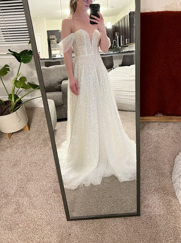 C2023-OSA774 robe de mariée trapèze à épaules dénudées et perles