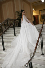 C2023-BVc - sexy long sleeve beaded v-neck wedding gown