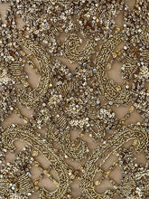 C44307 - Sleeveless gold beaded pageant gown dress with v-neck and empire waist line