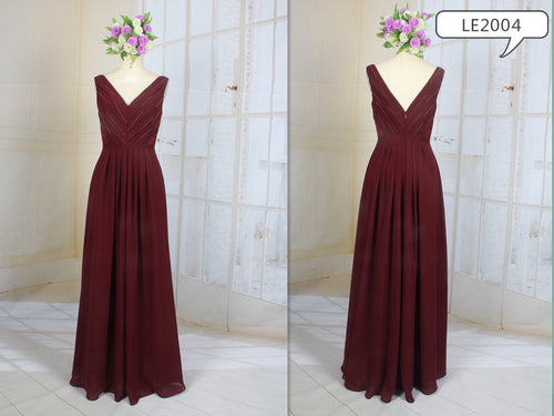 LE2004 - vestido formal de madre del novio con cintura imperio y cuello en V sin mangas