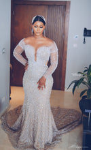 C2022-BB28x - Swarovski Crystal beaded Pageant Gown w Elegant long sleeves