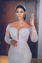 C2022-BB28x - Swarovski Crystal beaded Pageant Gown w Elegant long sleeves