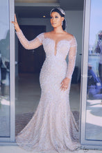 C2022-BB28x - Swarovski Crystal beaded Pageant Gown w Elegant long sleeves