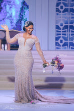 C2022-BB28x - Swarovski Crystal beaded Pageant Gown w Elegant long sleeves