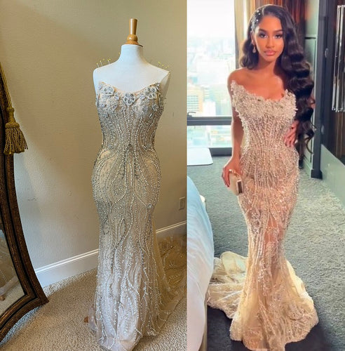 C2024-IA - strapless beaded evening gown for Prom or Pageant
