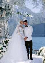 C2024-LS119 - Long sleeve lace wedding gown with illusion neckline and detachable train